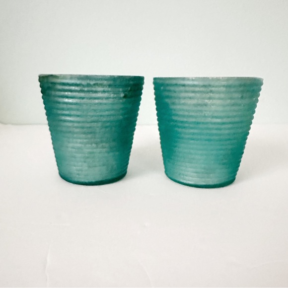 Crate&Barrel Set of Frosted Aqua Votive ~4x4” Mercury Glass Look - Picture 5 of 12